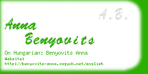 anna benyovits business card